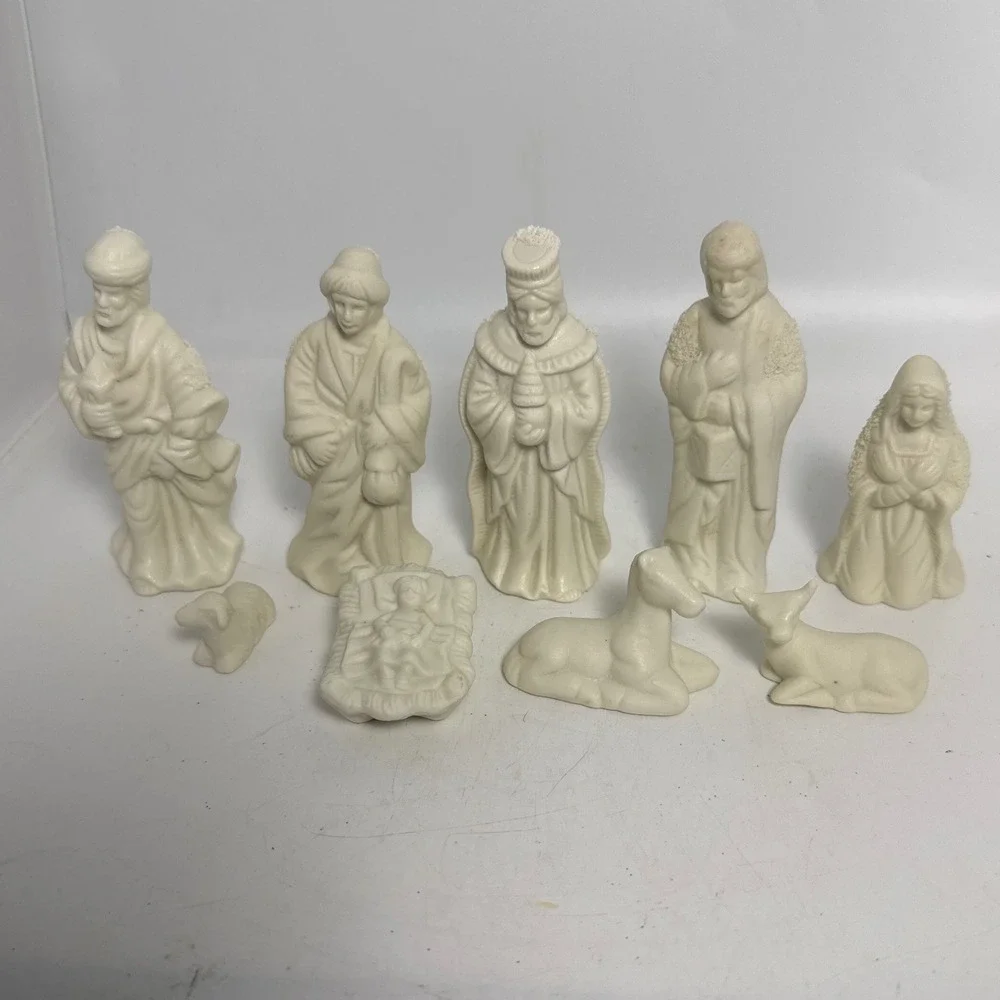 Unbranded Nativity Set 9 Piece Cream White Christmas Figurines Excellent Small